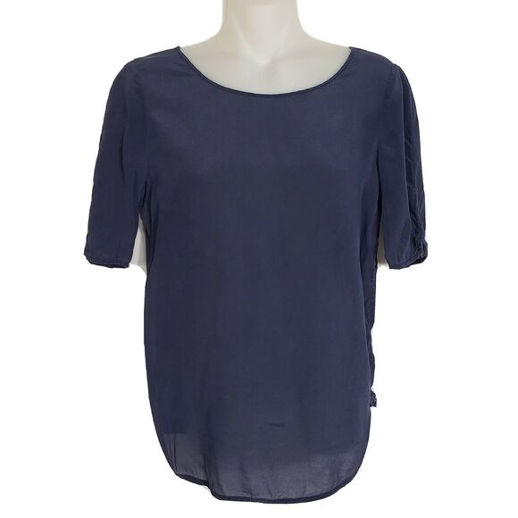 Banana Republic Blouse Small S Tee Blue Short Sleeve Pullover 100% Silk Sheer - Picture 1 of 10